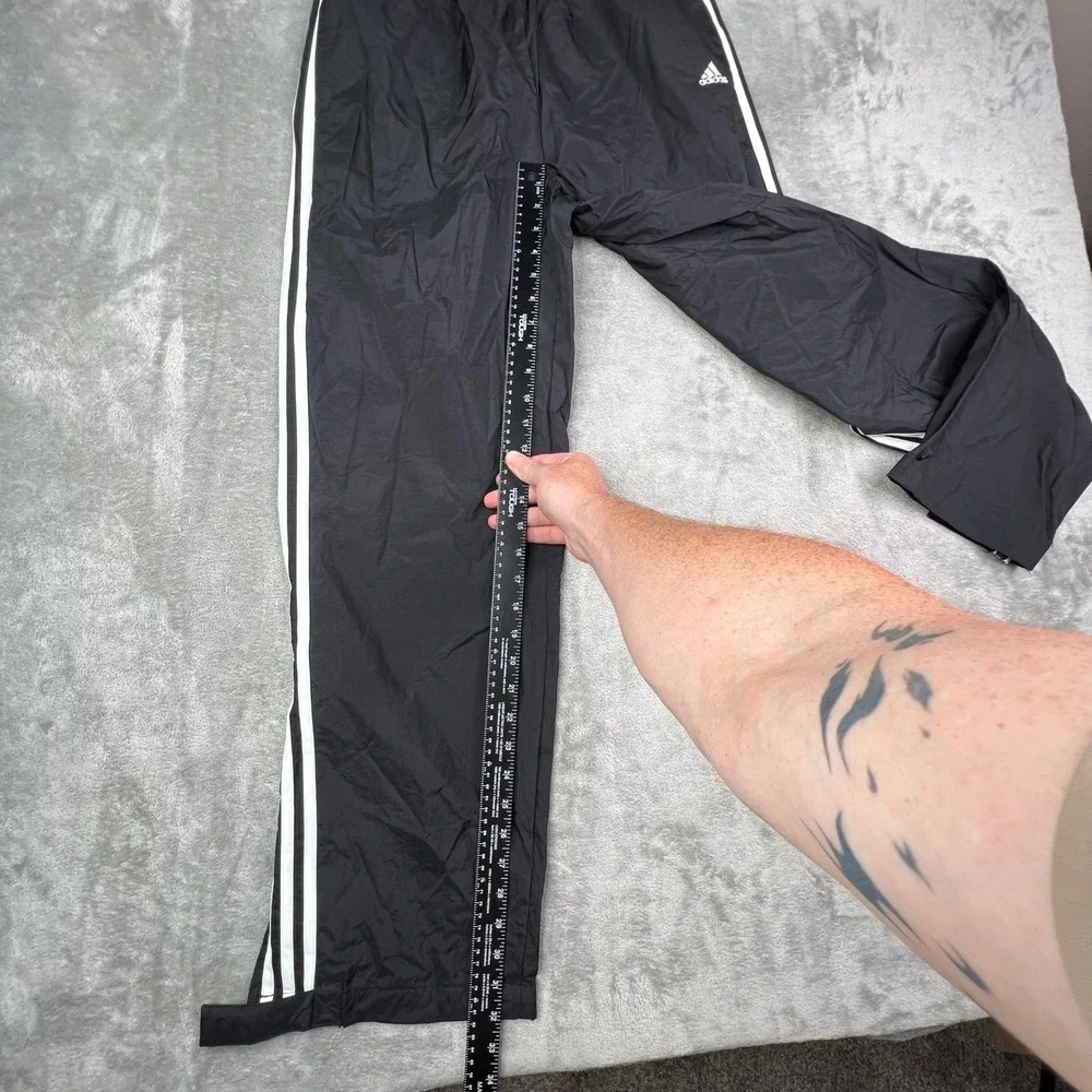 VTG Adidas Track Pants Mens Large Black Striped Nylon Ankle Zip Athletic Warmup